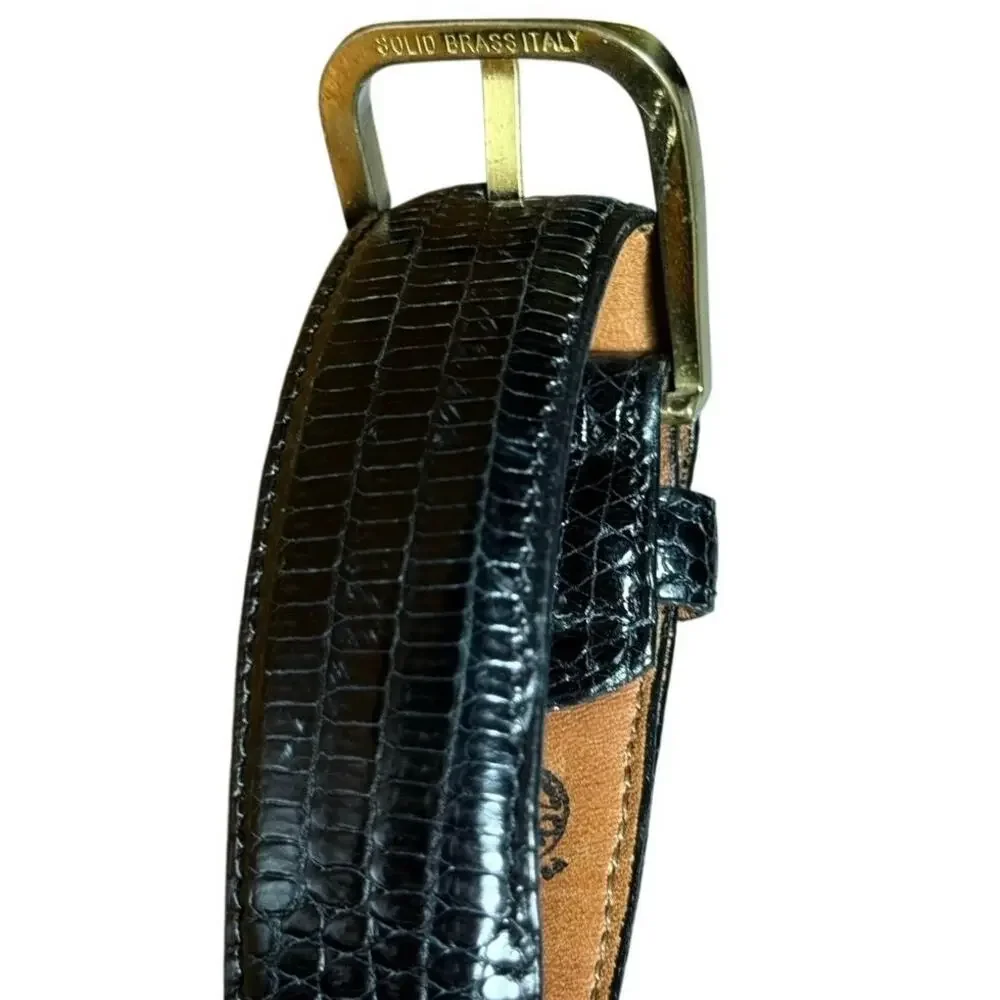 VTG Torino Black Calcutta Lizard Leather Dress Belt Size 38 Brass Made in USA